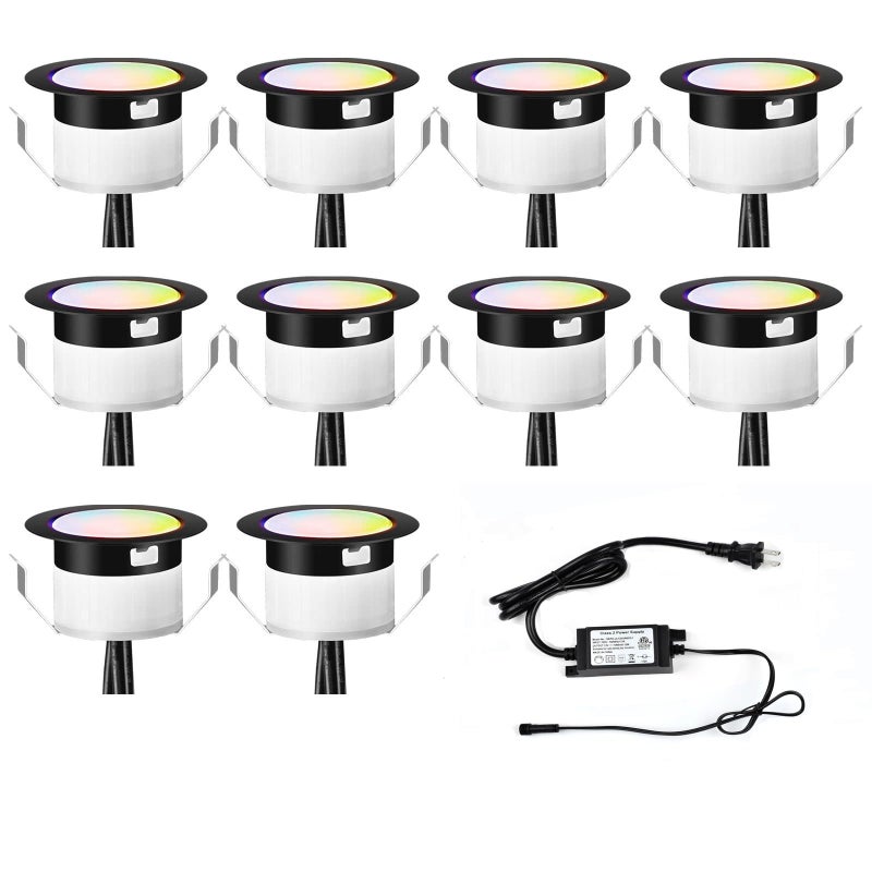FVTLED WiFi LED Deck Lights Kit RGBW, 10pcs Î¦1.77 Smart Phone Control Low Voltage Recessed Muticolor & Warm White Soffit Yard Path Stair Decor Lamp Fit for Alexa Google Home, Black Shell - Image 1